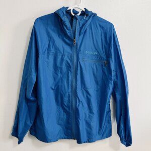 Marmot Activent Lightweight Full Zip Windbreaker Blue Hoodie Rain Jacket Mens XL